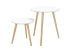 Deux tables basses gigogne de style scandinave blanches avec pieds coniques en bois